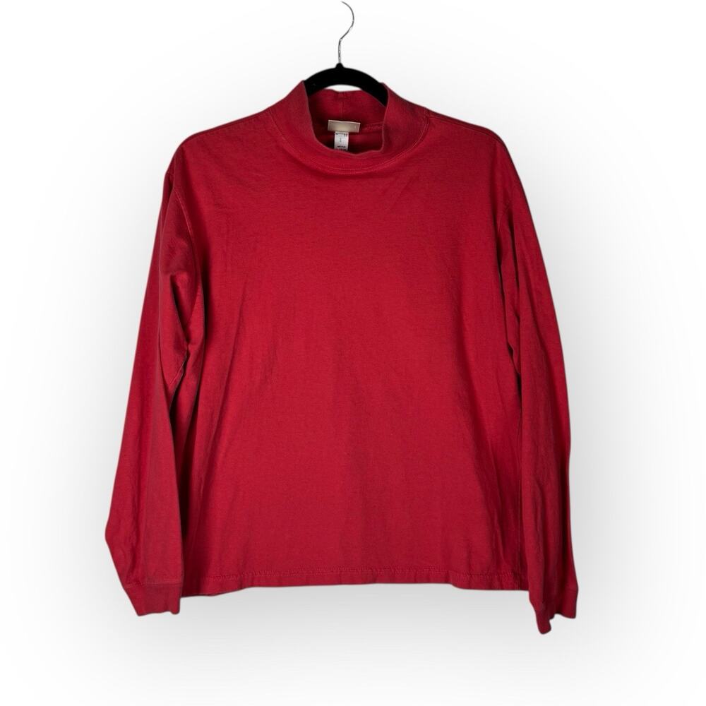 Vintage L.L. Bean Red Mock Neck Long Sleeve Cotton Top Made In USA XL